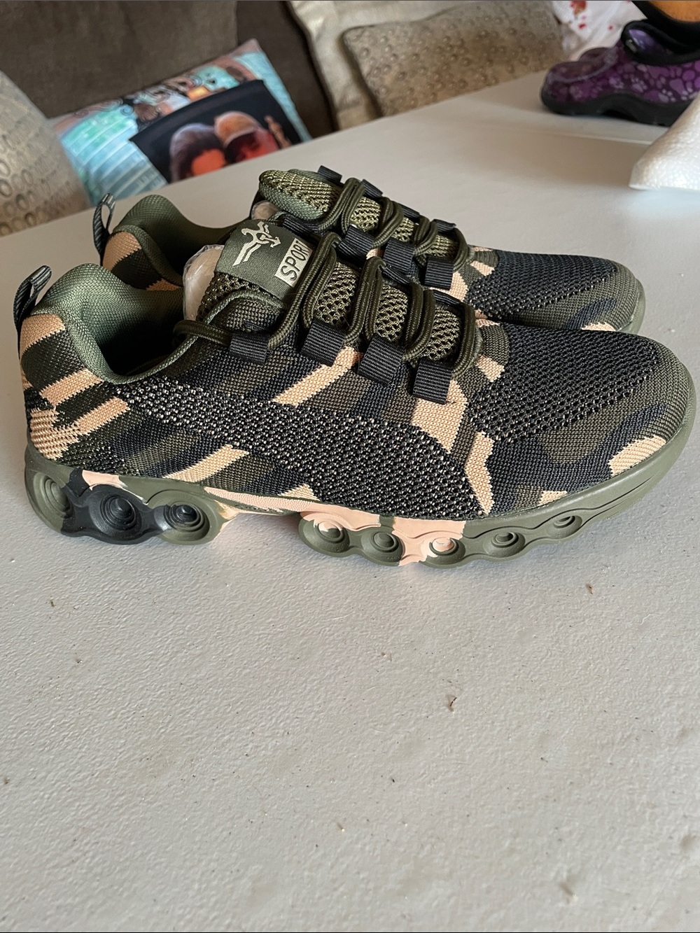 Sporto Olive Green and Tan Camo Athletic Sneakers